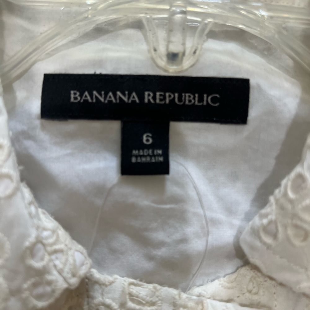 Banana Republic Ivory Eyelet belt short sleeve cotton Shirtdress pocket‎ 6 NWNT - Picture 9 of 12